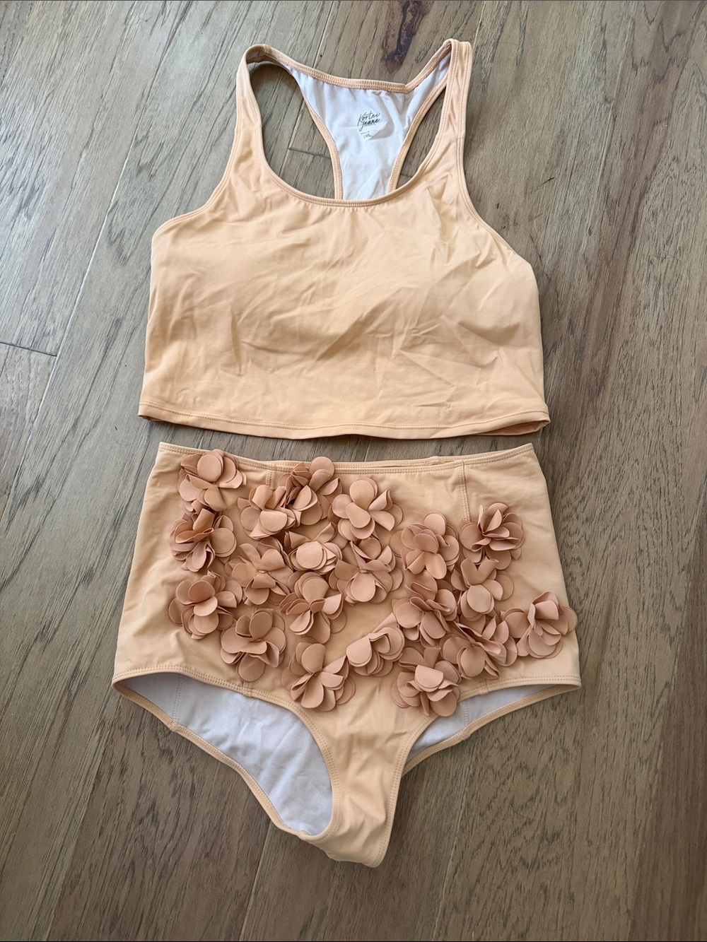 Kortni Jeane Peach Floral High-Waist Bikini Set large